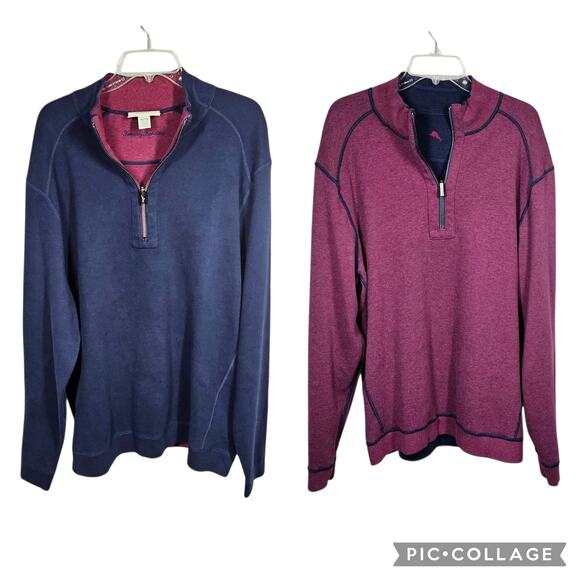 Tommy Bahama Flip Side Classic Reversible Half-Zip Sweatshirt Blue/Maroon XL - Picture 1 of 10